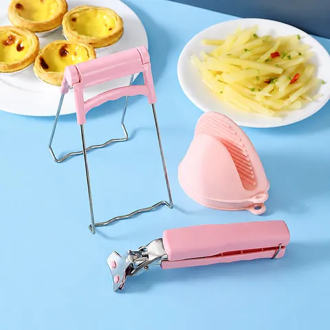 Stainless Steel Silicone Anti Scald Bowl Plate Lifter Kitchen Anti Slip Hot Dish Gripper Clamp Heat Resistant Tool