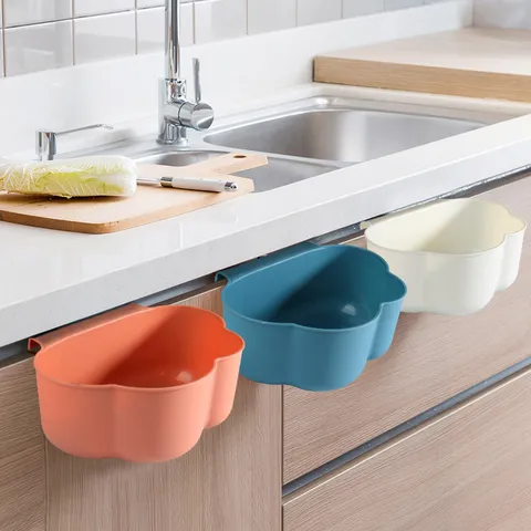 Household Kitchen Hanging Trash Can Cabinet Door Trash Bin Plastic Cloud Style Storage Basket Wall Mounted Organizer