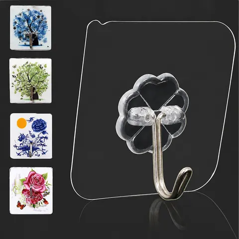 Transparent Traceless Adhesive Hooks Waterproof Wall Hooks For Kitchen Bathroom Heavy Duty No Drilling Hanging Hooks