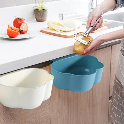 Household Kitchen Hanging Trash Can Cabinet Door Trash Bin Plastic Cloud Style Storage Basket Wall Mounted Organizer