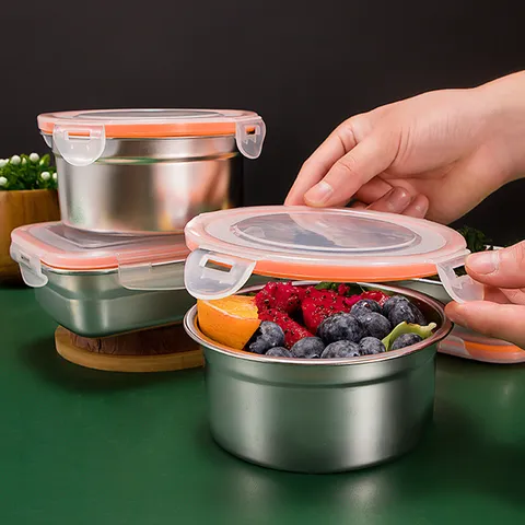 Stainless Steel Lunch Box Square Round Portable Bento Box Airtight Food Storage Container For School Office Adults