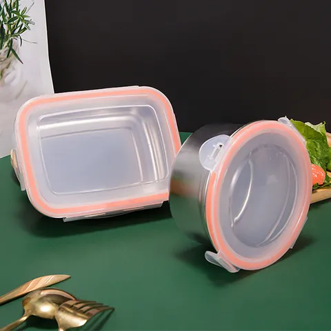 Stainless Steel Lunch Box Square Round Portable Bento Box Airtight Food Storage Container For School Office Adults