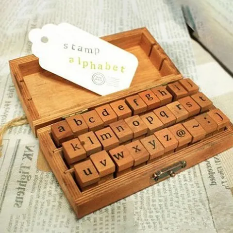 Ensemble De Tampons Alphabet Anglais En Bois Vintage Tampons En Caoutchouc Avec Boîte De Rangement