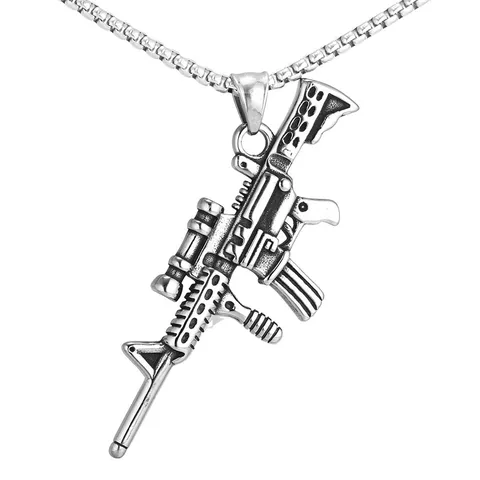 Punk Rock Stainless Steel Assault Rifle Pendant Men Vintage Hip Hop Military Style Jewelry Necklace Pendant Only