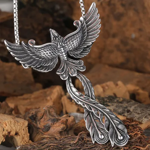 Ciondolo Fenice in Acciaio Inossidabile Hiphop Gotico Punk Retro Animale Uccello Ala Collana Uomo Donna Gioielli