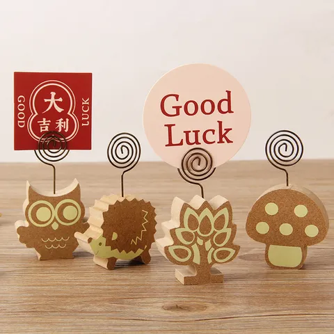 Wooden Animal Tree Mushroom Memo Clip Photo Card Holder Cute Desktop Decoration Office Message Note Clip