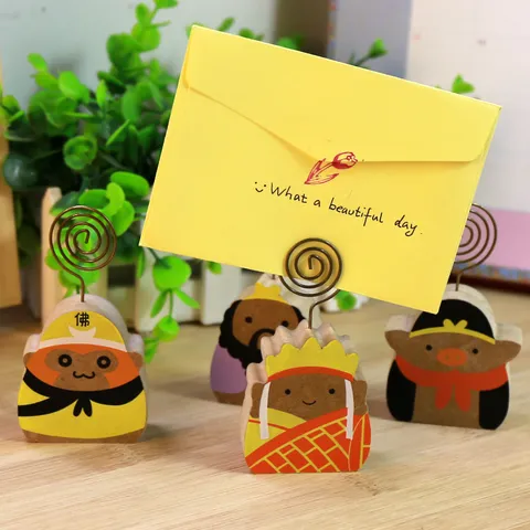Creative Wooden Message Clip Cartoon Character Memo Holder Cute Photo Clip Office Stationery