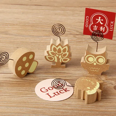 Wooden Animal Tree Mushroom Memo Clip Photo Card Holder Cute Desktop Decoration Office Message Note Clip