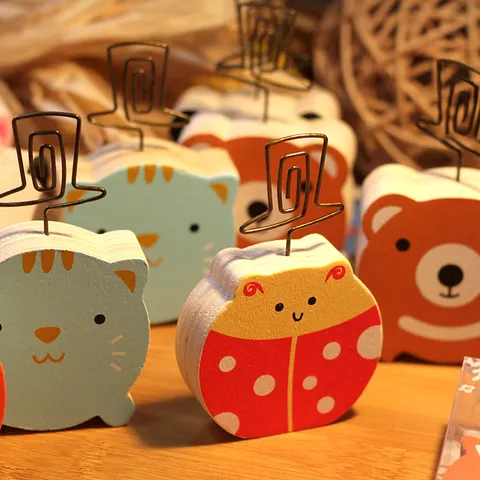 Wooden Animal Message Clip Cute Cartoon Memo Card Holder Desktop Office Decoration Bookmark Clip Gift