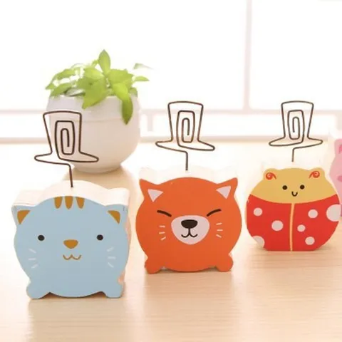 Wooden Animal Message Clip Cute Cartoon Memo Card Holder Desktop Office Decoration Bookmark Clip Gift
