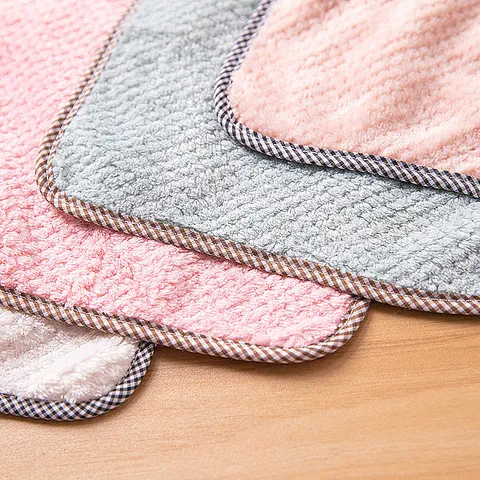 Hanging Coral Fleece Cleaning Cloth Absorbent Dishcloth Kitchen Rag Microfiber Checkered Dish Towel For Daily Home Cleaning