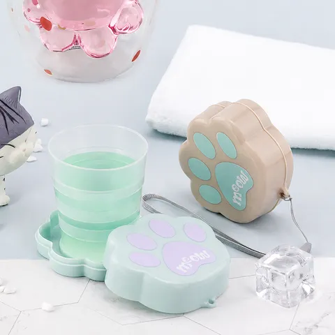 Portable Silicone Folding Water Cup Cute Cat Paw Travel Telescopic Cup