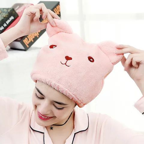 Cartoon Animal Cotton Dry Hair Cap Adult Thickened Absorbent Hair Drying Towel Quick Drying Shower Cap