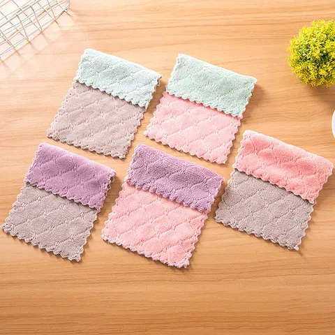 Double Sided Thickened Microfiber Dishcloth Kitchen Cleaning Cloth Absorbent Non-Stick Oil Wipe Rag