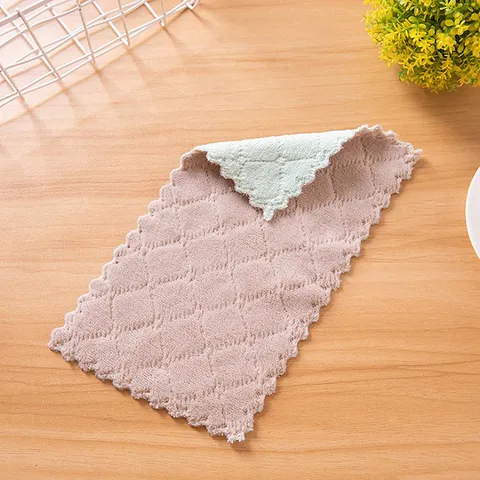 Double Sided Thickened Microfiber Dishcloth Kitchen Cleaning Cloth Absorbent Non-Stick Oil Wipe Rag