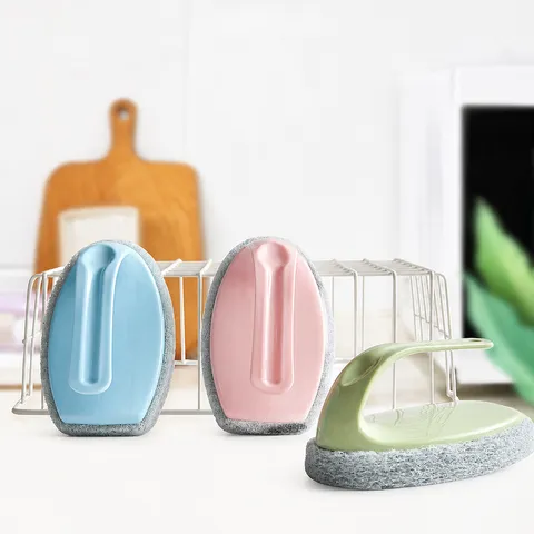 Multi Functional Cleaning Brush With Handle Sponge Eraser For Kitchen Dish Pot Bathroom Tile Household Cleaning Tool