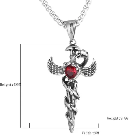 Gotisch Punk Roestvrij Staal Kruis Vleugels Zwaard Hanger Zonder Ketting Zwart Rood Edelsteen Mode Sieraden Cadeau