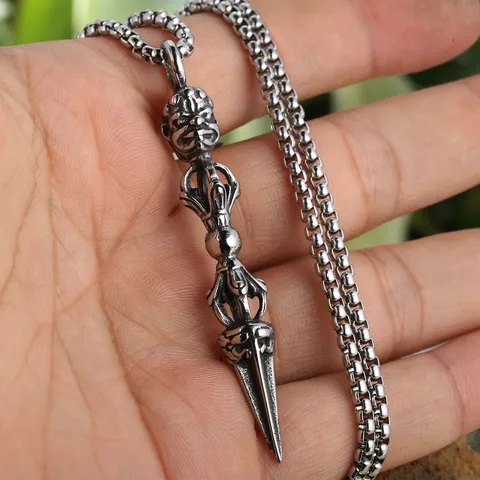 Vintage Stainless Steel Vajra Pestle Pendant For Men Retro Gothic Amulet Pendant Only Without Chain Male Jewelry
