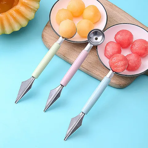 Stainless Steel Fruit Baller And Carving Knife Dual Head Melon Ball Scoop Ice Cream Spoon Kitchen Fruit Cutter Tool
