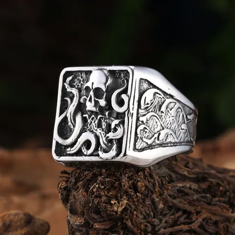 Heren Vintage Gotisch Schedel Roestvrij Stalen Ring Punk Retro Heavy Metal Rock Vingerring Sieraden Cadeau Voor Mannen
