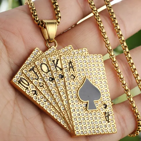 Pendentif Poker Royal Flush en Acier Inoxydable Seul Sans Chaîne Hip Hop Strass Pendentif Bijoux