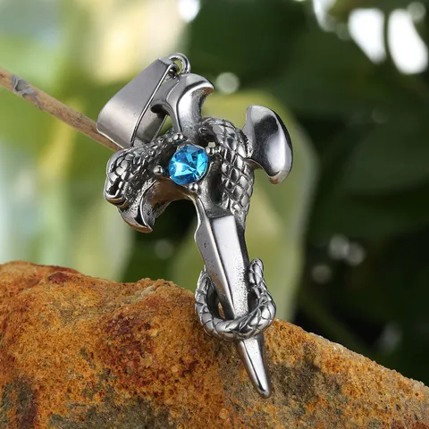 316 Stainless Steel Cross Snake Sword Pendant For Men Vintage Gothic Necklace Pendant Only Rhinestone Fashion Jewelry