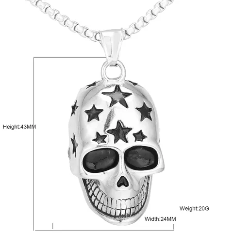 Punk Edelstahl Stern Totenkopf Anhänger Für Herren Gothic Geisterkopf Dominante Rock Halskette Anhänger Schmuck Zubehör