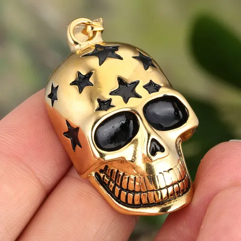 Punk Edelstahl Stern Totenkopf Anhänger Für Herren Gothic Geisterkopf Dominante Rock Halskette Anhänger Schmuck Zubehör