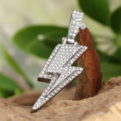 Hip Hop Lightning Bolt Pendant Stainless Steel Zirconia Inlaid Necklace Pendant Only Or Chain Only For Men Fashion Jewelry