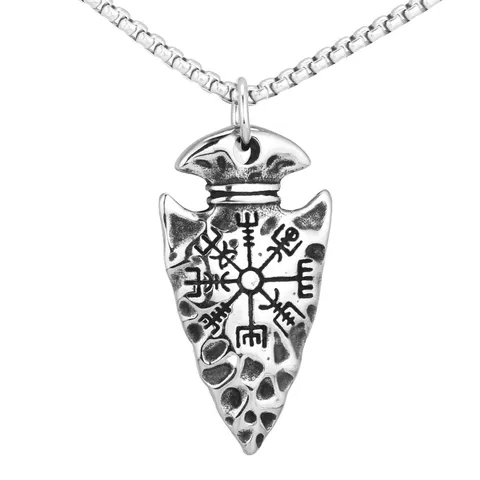 Stainless Steel Viking Spearhead Pendant Necklace Vintage Vegvisir Compass Rune Amulet Pendant For Men Nordic Jewelry Gift