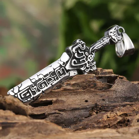 Punk Retro Stainless Steel Broken Sword Pendant Necklace For Men Cool Knight Dagger Charm Jewelry Gift