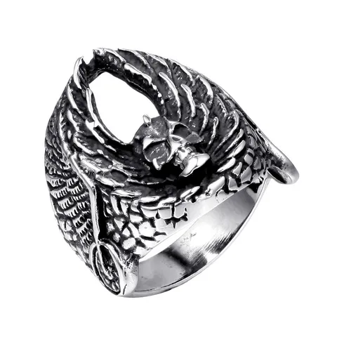 Men's Retro Punk Eagle Wings Skull Stainless Steel Ring Gothic Vintage Biker Jewelry Silver Antique Cast Skull Ring For Party