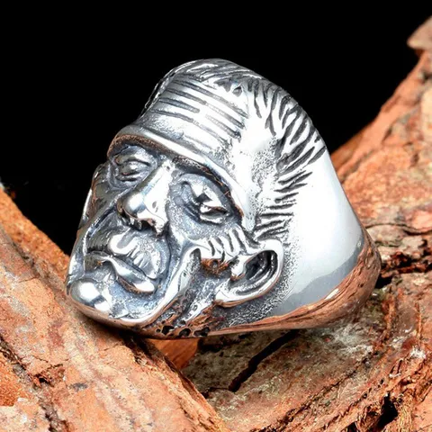 Men 316L Stainless Steel Punk Skull Ring Vintage Gothic Monster Biker Finger Ring Retro Polished Streetwear Jewelry Accessory