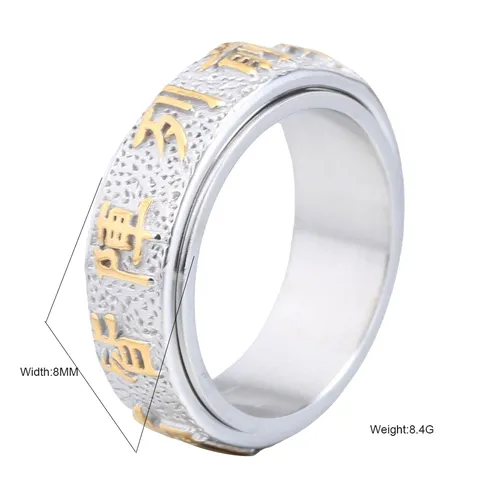 Vintage Stainless Steel Rotatable Spinner Ring For Men Chinese Style Tai Chi Yin Yang Mantra Polished Band Ring Jewelry