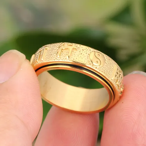 Vintage Stainless Steel Rotatable Spinner Ring For Men Chinese Style Tai Chi Yin Yang Mantra Polished Band Ring Jewelry