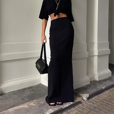 Women's High Waist Bodycon Maxi Skirt Solid Color Slim Fit Long Pencil Skirt For Autumn Winter Commuter Elegant Streetwear