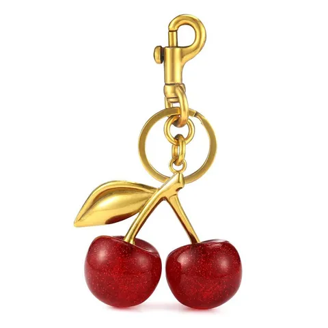 Kirsche Schlüsselanhänger Taschenanhänger Künstliche Perle Gold Metall Rot Glitzer Harz Frucht Schlüsselbund Süße Handtasche Anhänger Zubehör