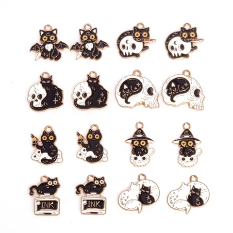 Halloween Zwarte Kat Schedel Legering Oliedruppel Hangers Bedels DIY Armband Ketting Sieraden Accessoires