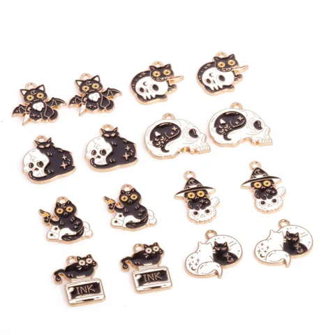 Halloween Zwarte Kat Schedel Legering Oliedruppel Hangers Bedels DIY Armband Ketting Sieraden Accessoires
