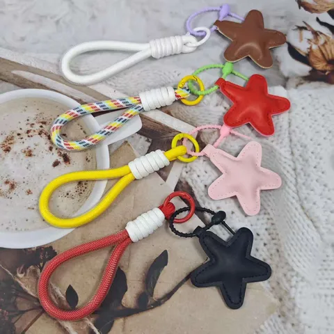 Colorful Woven Phone Lanyard Minimalist Braided Keychain With Star Pendant Mobile Phone Strap Wrist Strap Accessories