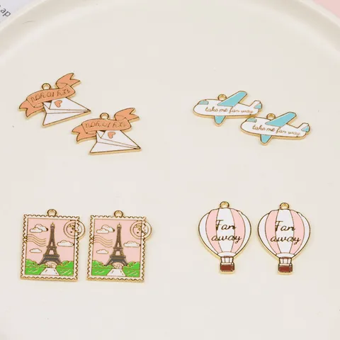 DIY Alloy Travel Theme Charms Eiffel Tower Hot Air Balloon Airplane Paper Airplane Pendant For Bracelet Keychain Necklace Jewelry Making