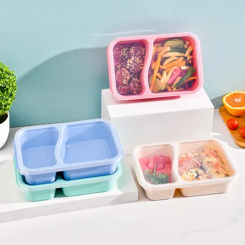 Wheat Straw Bento Box Dual Compartment Lunch Box Microwave Safe Food Storage Container Portable Eco Friendly Tableware