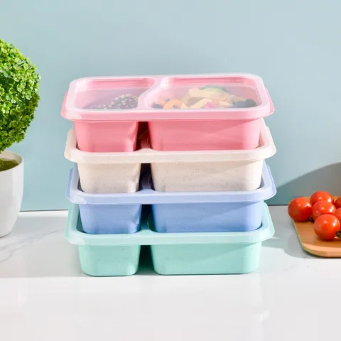 Wheat Straw Bento Box Dual Compartment Lunch Box Microwave Safe Food Storage Container Portable Eco Friendly Tableware