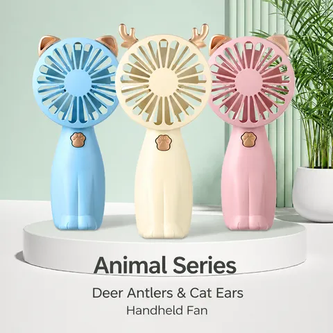 Portable Handheld Mini Fan Cute Cartoon Deer Antler Cat Ear Design Battery Operated Personal Fan For Students Travel