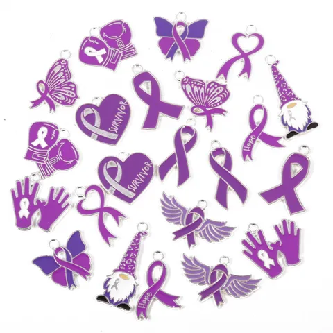 Zinklegering Paars Lint Bewustzijn Hanger DIY Bedel Emaille Hart Vlinder Bokshandschoen Sieraden Maken Accessoires