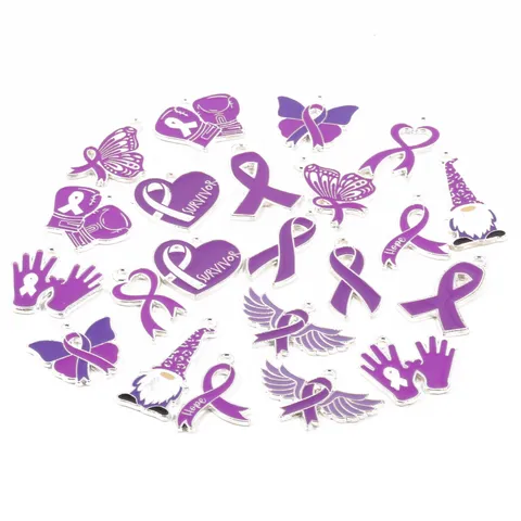 Zinklegering Paars Lint Bewustzijn Hanger DIY Bedel Emaille Hart Vlinder Bokshandschoen Sieraden Maken Accessoires