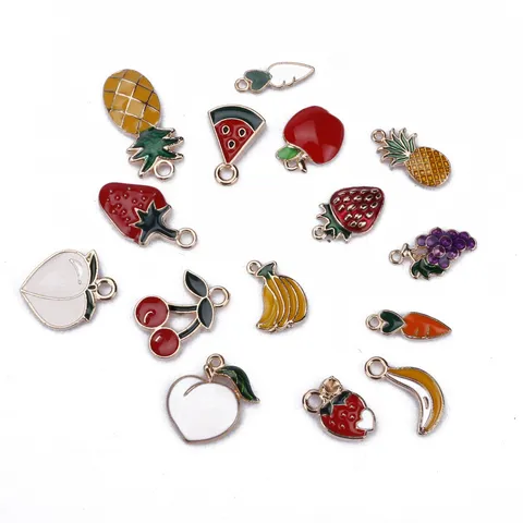 Fruit Legering Bedels Oliedruppel Schattig Ananas Aardbei Kers Banaan Perzik Watermeloen DIY Sieraden Maken Hangers