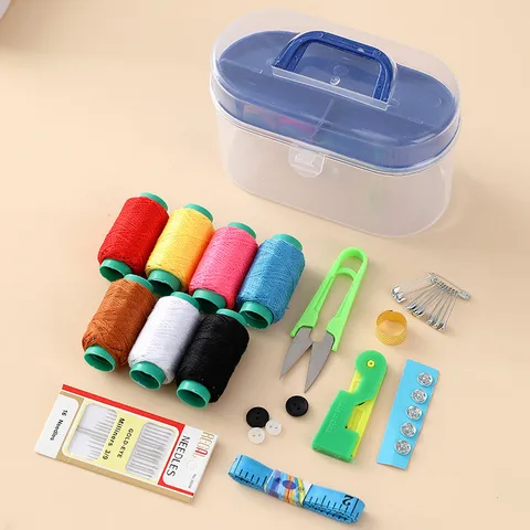 Portable Plastic Sewing Box Set Multifunctional Home DIY Thread Needle Storage Case Organizer With Sewing Tools Kit