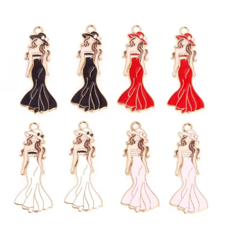 Legering Geëmailleerde Jurk Meisje DIY Hanger Mode Sieraden Vrouwen Charm Ketting Oorring Sleutelhanger Accessoires