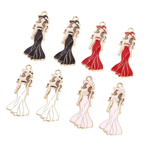 Legering Geëmailleerde Jurk Meisje DIY Hanger Mode Sieraden Vrouwen Charm Ketting Oorring Sleutelhanger Accessoires